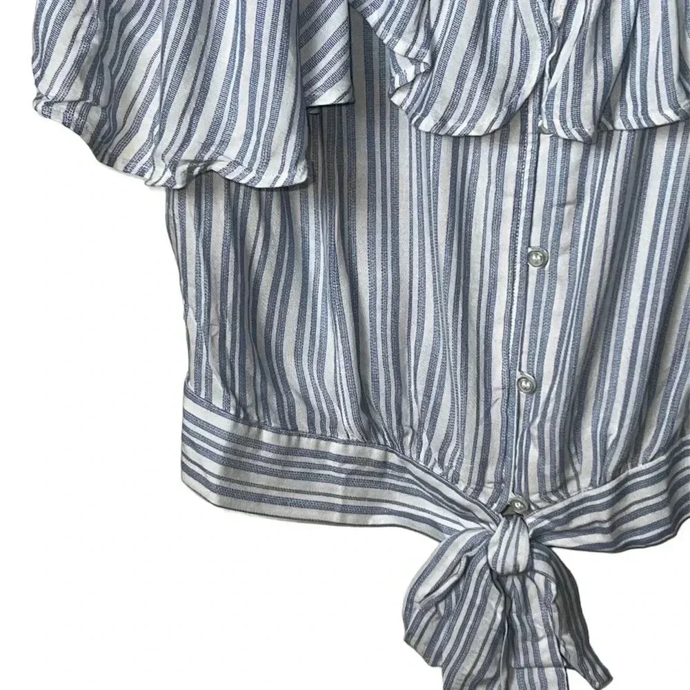0387. FREE‎ PEOPLE THE ROSEMARY TOP RUFFLES AND TIE FULLY BUTTON SIZE LARGE